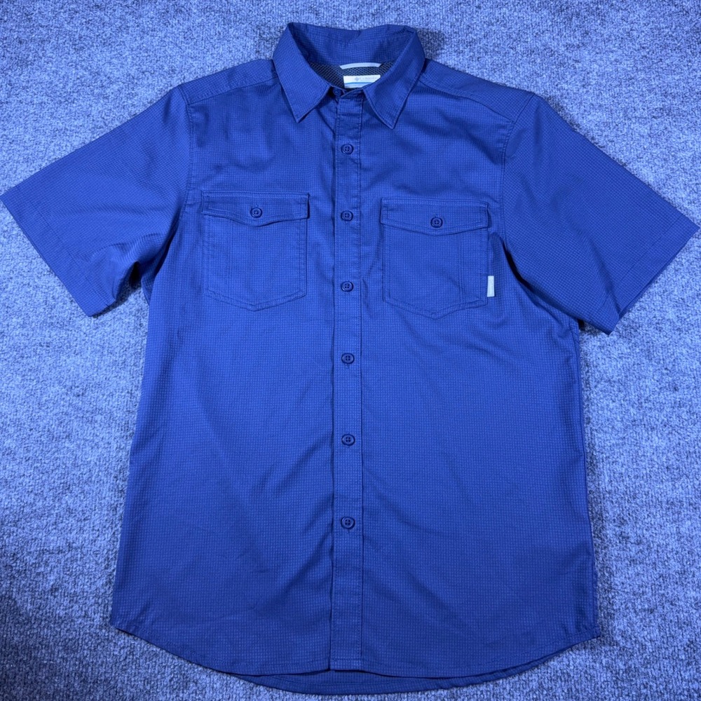 Columbia Mens Small Blue Ripstop Short Sleeve Button Up Hiking Fishing Shirt
